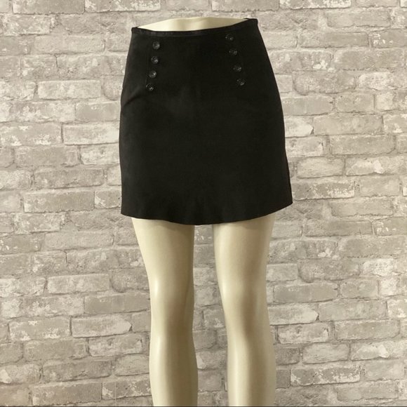 NWOT Black Suede Mini Skirt with Button Details - Picture 2 of 7